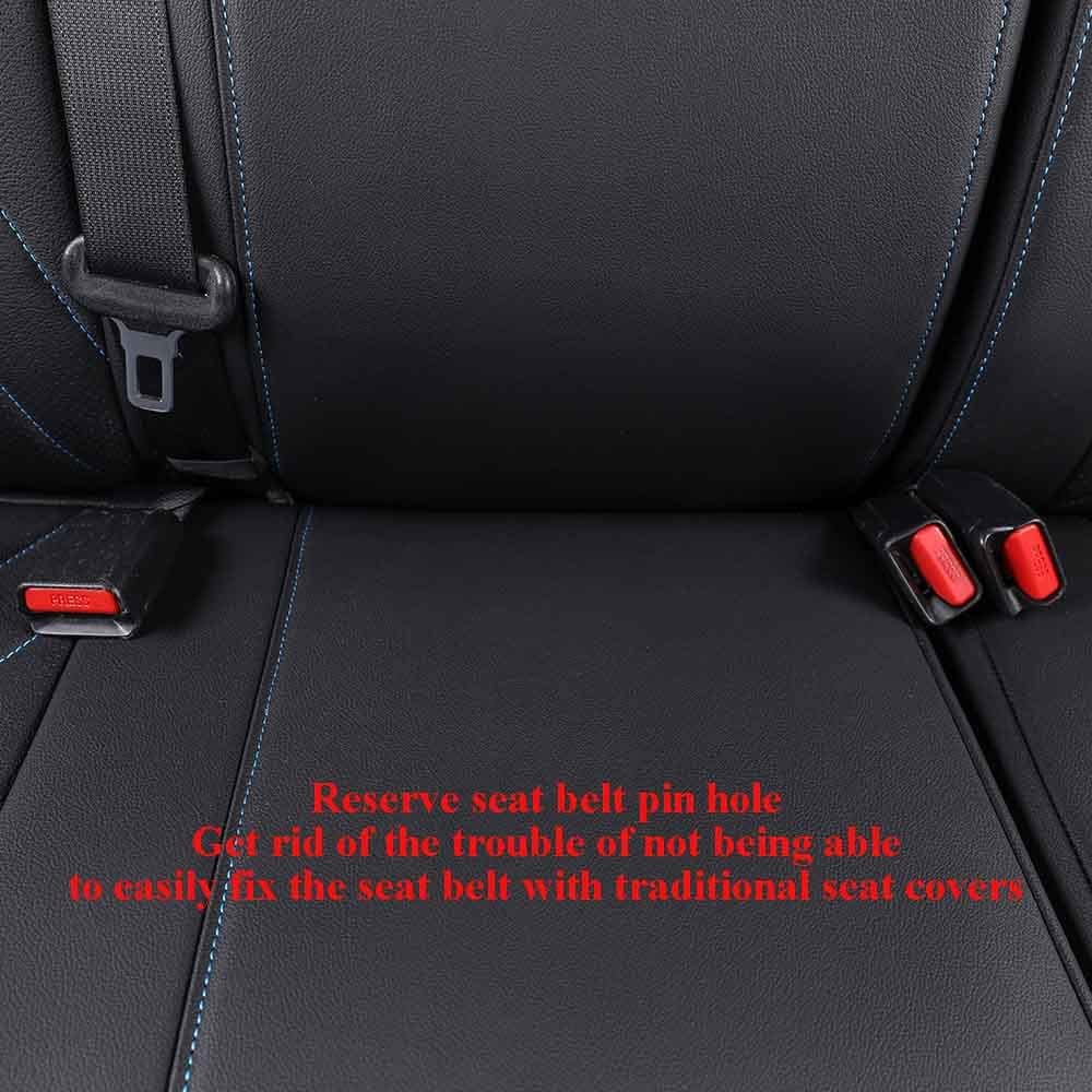 EKR Custom Fit Tacoma Car Seat Covers for Select Toyota Tacoma 2016 2017 2018 2019 2020 2021 2022 2023 Double Cab/Crew Cab -Full Set,Leather (Black with Blue Trim)