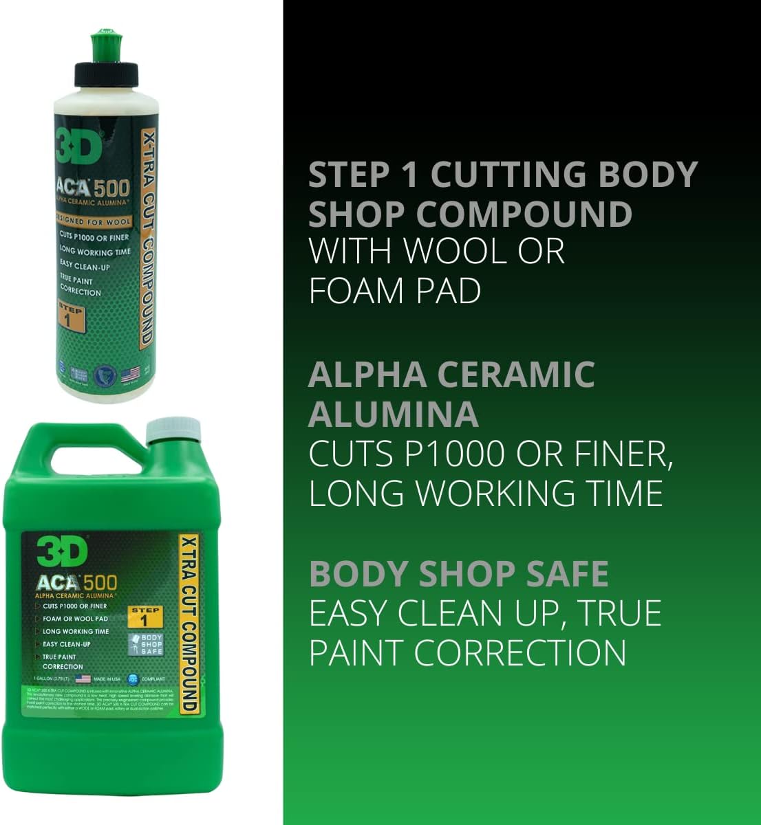 3D ACA 500 Cutting Compound – Step 1 Extra-Cut for Deep Paint Correction | Cuts P100 Grit or Finer | Body Shop Safe, Low Dust, Pro Detailer Formula | Made in USA - 1 Gallon