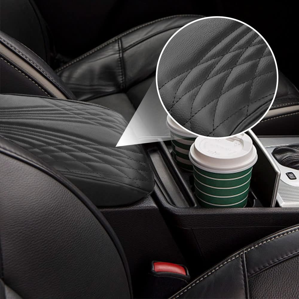 2025 Upgrade Universal Style Memory Cotton Car Armrest Box Pad,New Leather Car Armrest Box Pad Car Center Console Cover Pad,Vehicle Seat Box Cushion Protector for SUV Truck (Coffee, Wave Pattern)