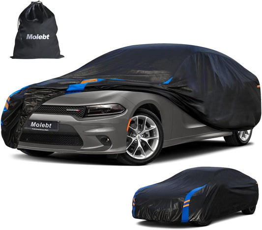 Car Cover Waterproof All Weather for Automobiles, Full Exterior Covers for Sedan & Coupe (201-208 inch) Universal Fit for Chrysler 300, Benz S-Class, etc. Rain Winter Sun Snow Protection.