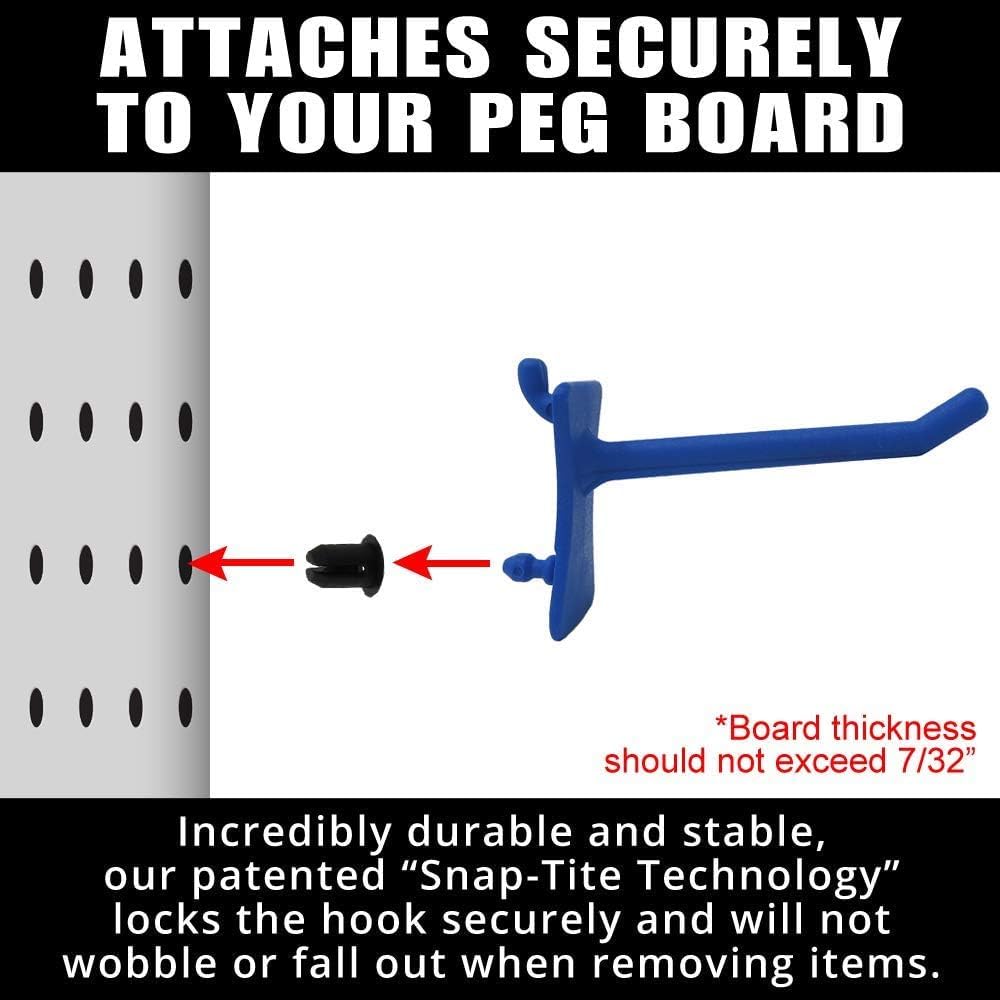 PegPro® 2" Hooks Kit for Standard “Wood Fiber” pegboard – Durable Plastic Pegboard Hooks - for Garage, Kitchen, Craft Room, and More (2" Hook - 24 Pack, Blue)