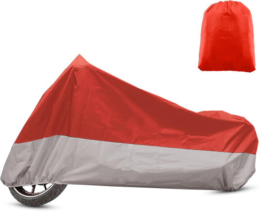 X AUTOHAUX Motorcycle Cover for Harley Davidson for Honda for Suzuki All Season Waterproof Sun Outdoor Protection Motorbike Cover Fits Up to 116.14'' Motorcycles Cover XXXL Red Silver Tone