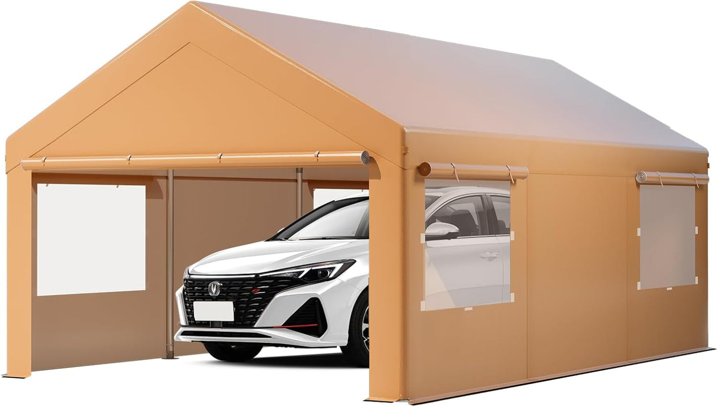 10X20 Ft Heavy Duty Carport Canopy, Portable Garage, Car Tents, Easy to Assemble, Reinforced Structure, with Hanging Edge, Applicable to Car, Bike, Boat, Party (Yellow)