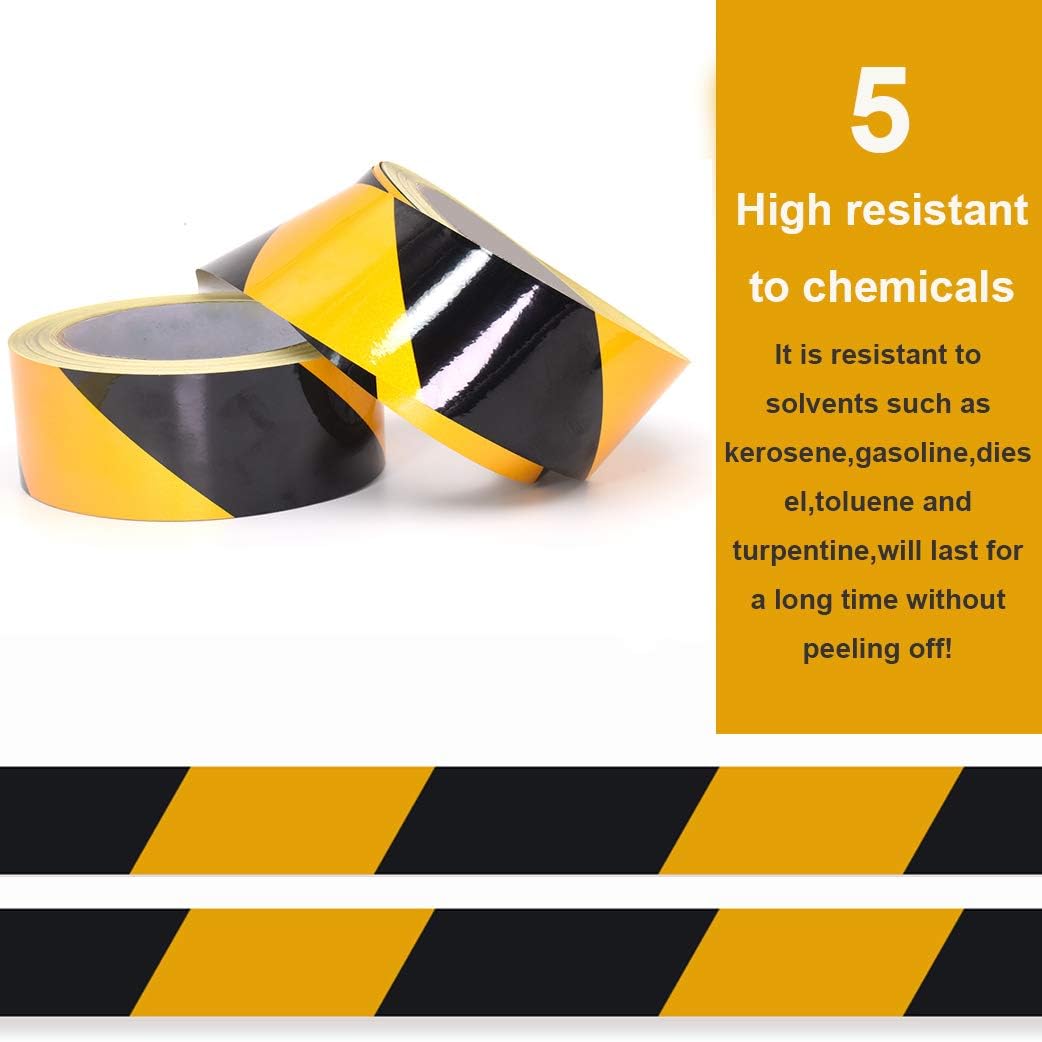 Waterproof Reflective Safety Tape Roll 2"X150' Yellow Black Striped Floor Marking Tape Hazard Caution Warning Tape Auto Truck Self-adhesive Safety Sticker Strips for Wall Factory Trailer Vehicle