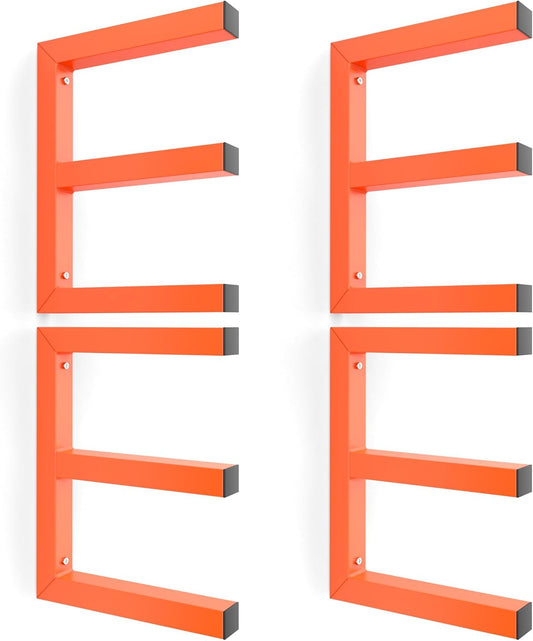 Ultrawall Lumber Storage Rack Wall Mount Wood Storage Racks, Metal Wood Organizer Racks for Shed, Workshop, Garage, Holds Up 220 LBS Per Level (Pack of 4, Orange)