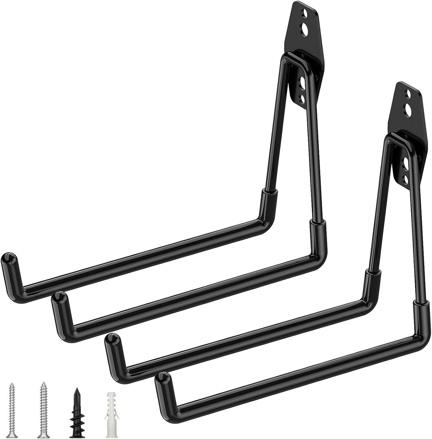 TICONN 2 Pack Heavy Duty Garage Hooks, Steel Utility Wall Storage Hooks, Wall Mount Hanger Organizer for Ladders, Bikes, Tools, Bulky Items (Large, Black Square)