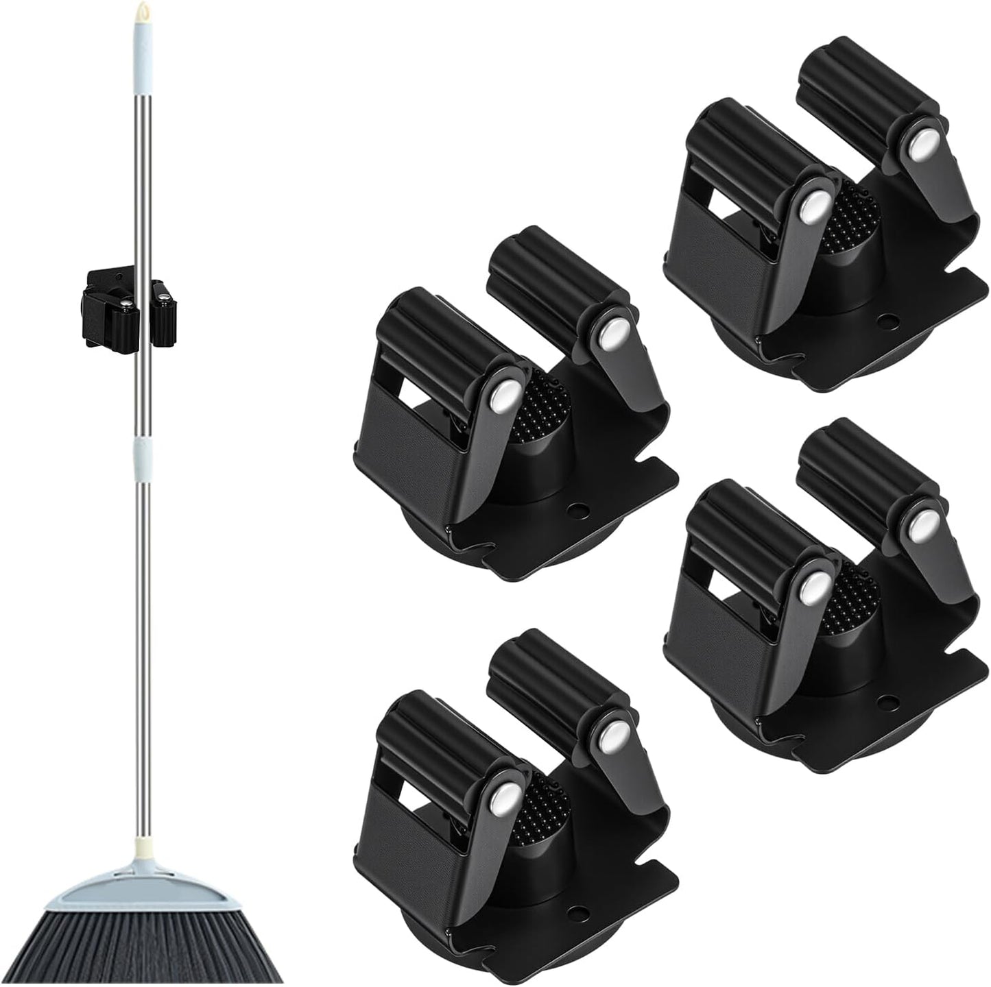 4 Pcs Magnetic Broom Holder, Mop and Broom Holders Wall Mount Heavy Duty Anti-Slip Magnetic Tool Holder with Rubber Grippers for Garage Laundry Kitchen RV Accessories