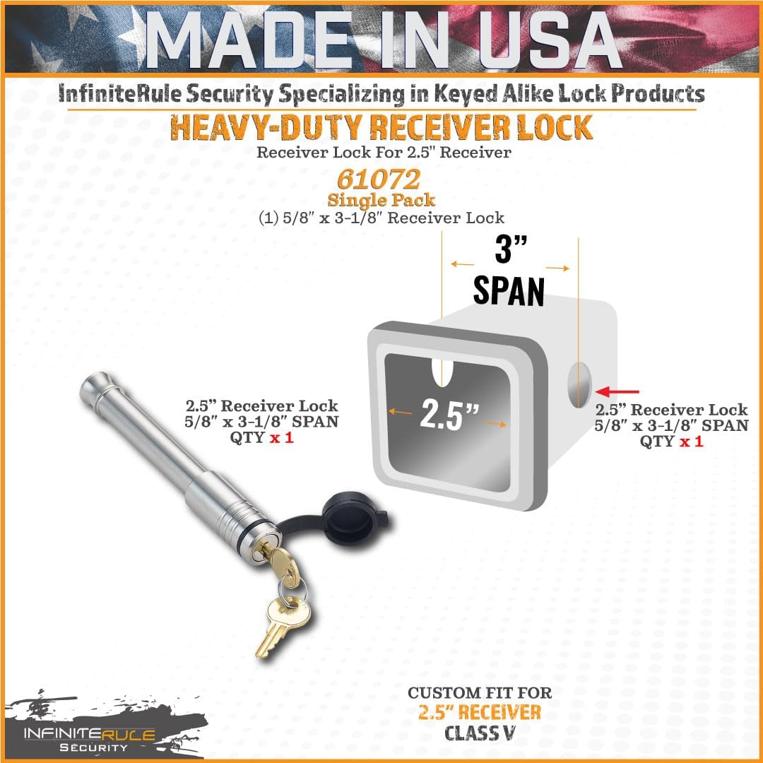 2" & 2.5" Receiver Lock, Heavy Duty Hitch Lock Pin, American Made In USA, Best Truck Accessories - Locking Hitch Pin, 5/8 Hitch Pin Lock, Anti-Theft Hitch Pin, Towing Accessories