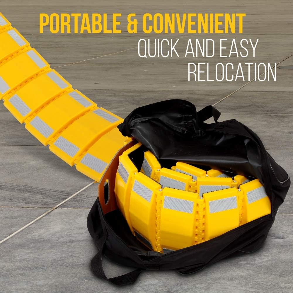 Pyle Portable Vehicle Traffic Speed Bump - 9.8' ft Heavy Duty Reflective Plastic Humps, Car Truck Automotive Vehicles Speed Bumps for Asphalt Concrete Gravel Garage Driveway Roads Parking Lot - PSPD16