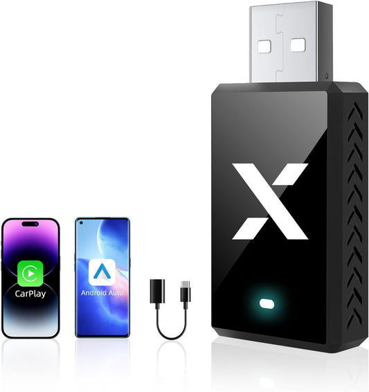 F1 Wireless CarPlay Adapter & Android Auto Adapter – 2-in-1 Car Play Dongle for iPhone & Android, Dual 5G Chips, Auto Cooling, Compatible with Car has Factory Wired CarPlay/AndroidAuto Features