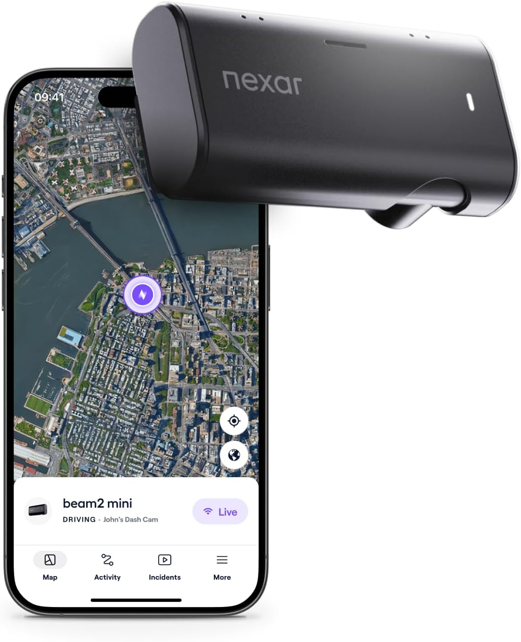 Nexar Beam2 Mini Dash Cam Car Camera 256GB Storage 24H Parking Mode Wide Angle FHD Lens Wireless Dash Camera for Cars Includes $25 OBD Hardwire Kit for Continuous Power