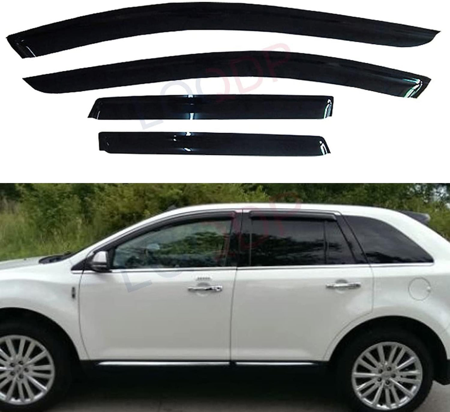 4pcs Front+Rear Smoke Sun/Rain Guard Outside Mount Tape-On Window Visors Compatible with 07-14 Edge 07-15 MKX
