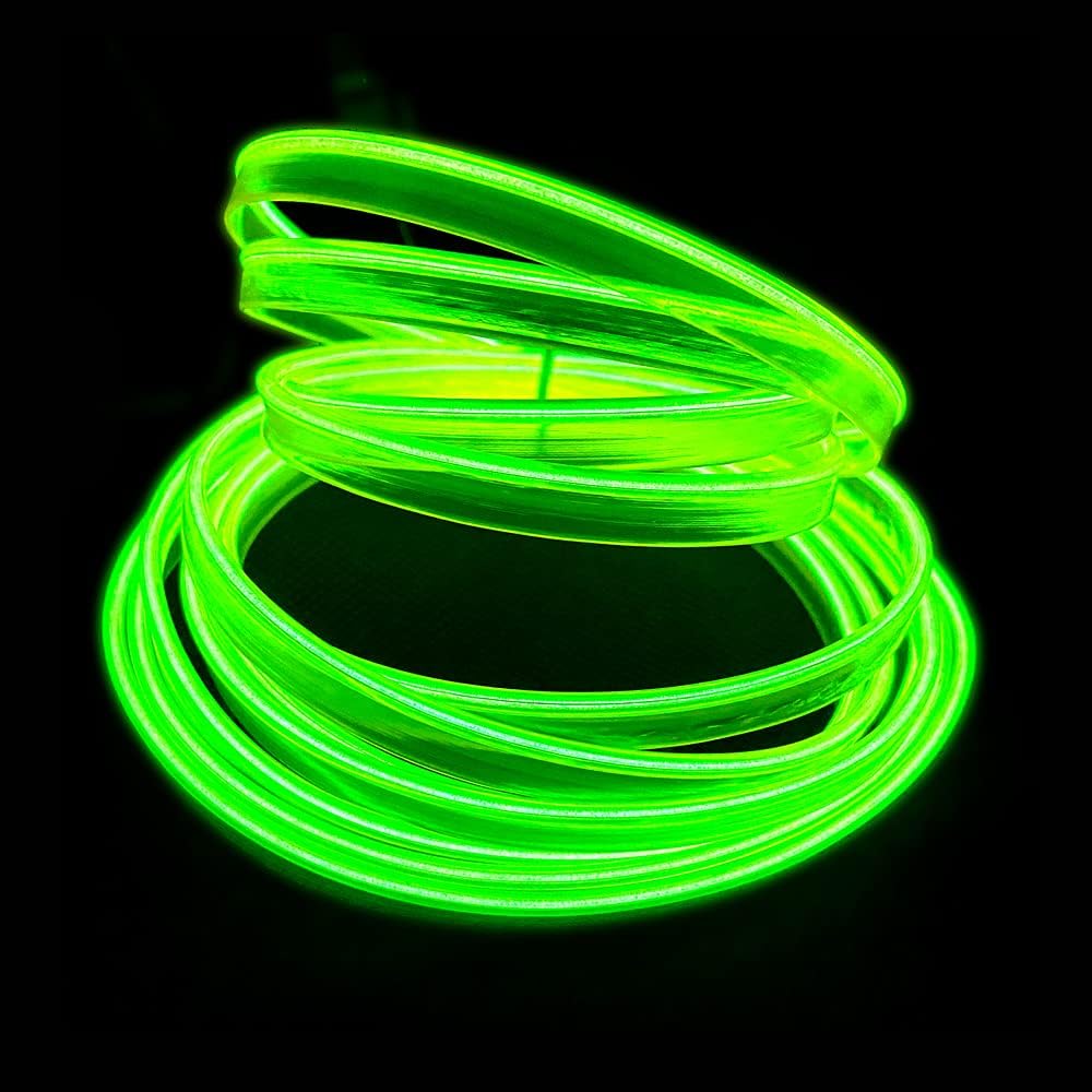 El Wire Lemon Green Interior Car LED Strip Lights, 5M Neon Wire USB 5V with Fuse Protection for Automotive Interior Decoration, with 6mm Sewing Edge