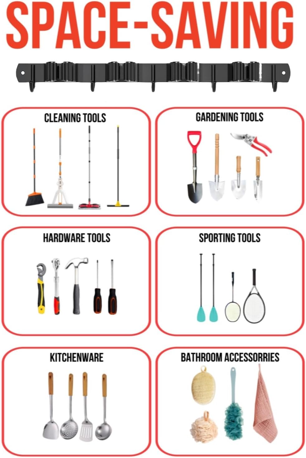 Mop and Broom Holder Wall Mount, Upgraded Broom Hanger Wall Mount, Stainless Steel Broom Organizer for Closet Garage Laundry Room Kitchen Wall Decor(4Racks 5Hooks Black)