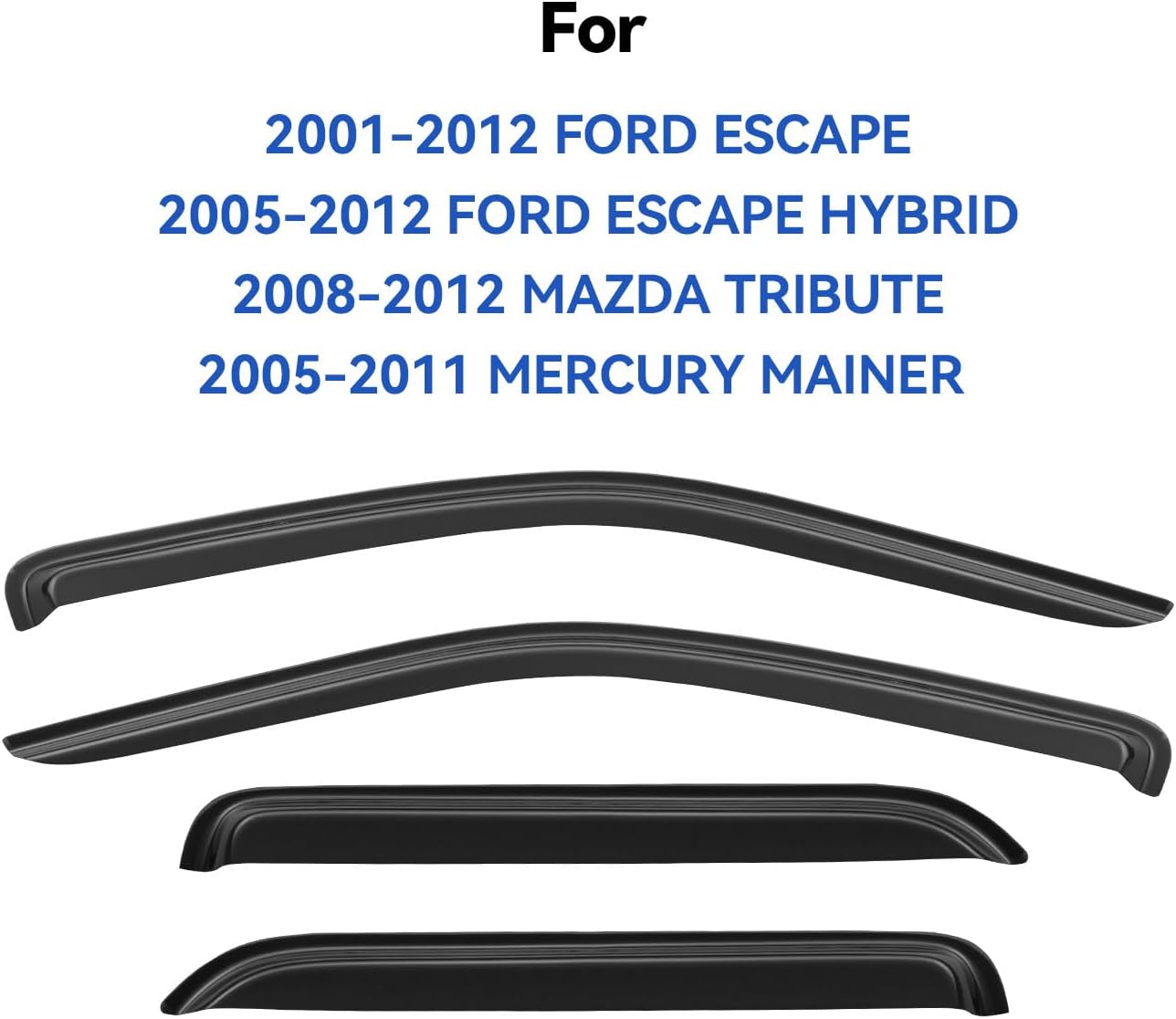 Window Visors Rain Guards Shield for 2001-2012 Ford Escape, Out-Channel Window Vent Wind Deflectors Visors Shades for 2005-2012 Ford Escape Hybrid, 2008-2012 Mazda Tribute, 2005-2011 Mercury Mainer