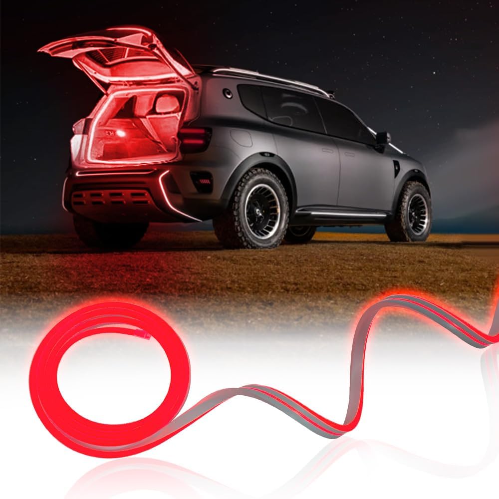 Car LED Strip Light For Trunk, 79Inch IP67 Silicone Waterproof Neon Light Strip Embedded, Flexible Cutting Universal Auto Interior Lights(Red)