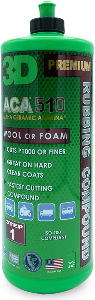 3D ACA 510 Rubbing Compound – Fast-Cutting Paint Correction Compound with Alpha Ceramic Alumina | Body Shop Safe, Low Dust, Silicone-Free, Made in USA - 32 oz