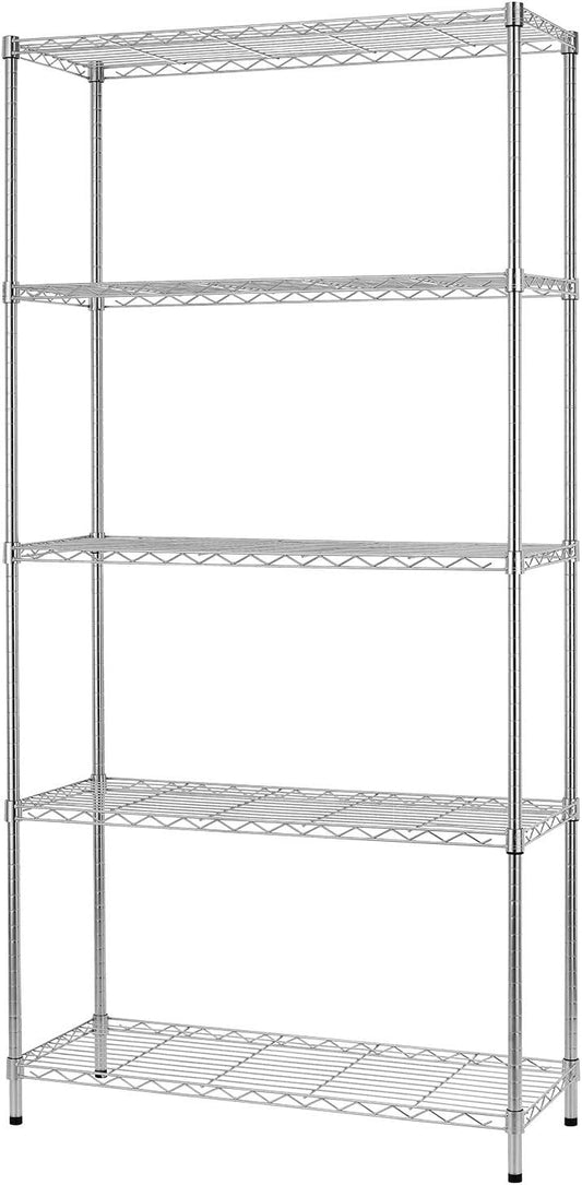 BestOffice 14''Wx36''Dx72''H NSF Wire Shelf Metal 5 Shelf Wire Shelving Unit Storage Shelves Heavy Duty Height Adjustable Utility Commercial Grade Steel Layer Shelf Rack Organizer,Chrome