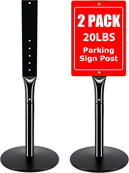 2Pack Heavy Duty Parking Sign Post for Outside, 20lbs Cast Iron Base Sign Post for Outdoor Sign Holder, Yard Sign Stand, Street Sign Post, 49" Height, Black