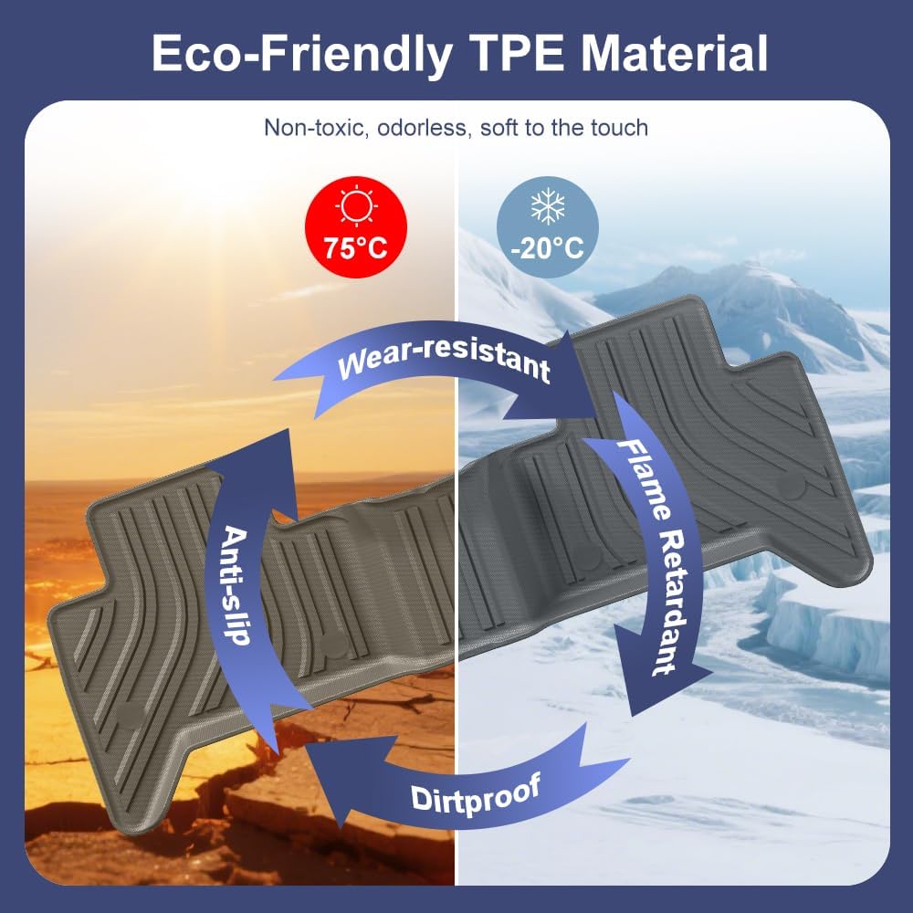 TPE Car Floor Mats for Toyota Tacoma 2016-2023 Double Cab (Only for Automatic), Custom Fit Carpet Floor All Weather Truck Mats - Front and Rear Row, 3PCS