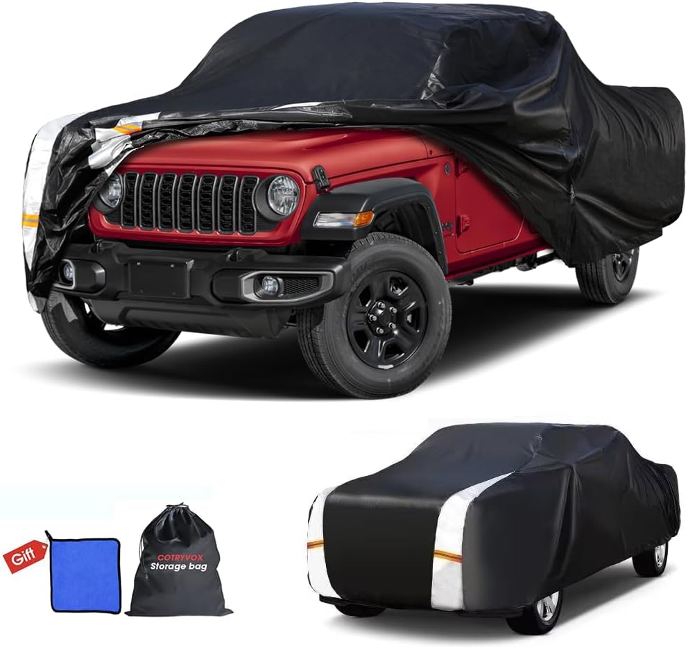 Jeep Gladiator Truck Cover Custom Fit 1999-2026 Crew Cab Short Bed(5') with Door Zipper, 10 Layers Outdoor Heavy Pickup Truck Cover Waterproof All Weather, Wind Dust Sun Protector.