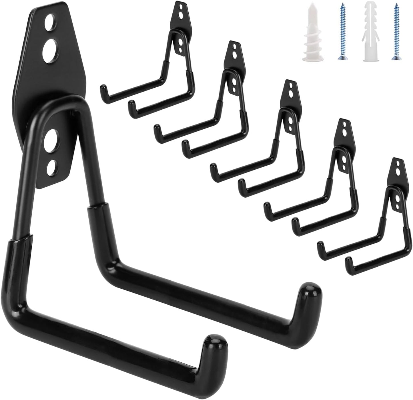 6 Pack Garage Hooks Heavy Duty, 4.9 inch Utility Steel Garage Hanger & Organizer for Organizing Garden Lawn Tools, Ladders, Garden Hose, Digging Shovel, Bikes, Ropes