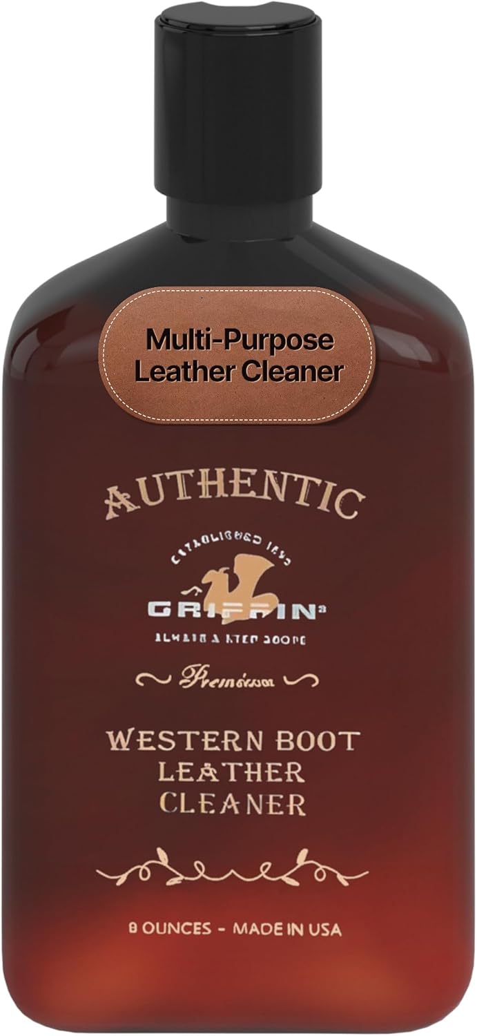 Griffin Boot Care Leather Cleaner – 8 oz – Gently Cleans Footwear, Apparel & Interiors – Non-Toxic, Non-Darkening, Made in USA – Leather Cleaner for Cowboy Boots, Furniture, Cars & More