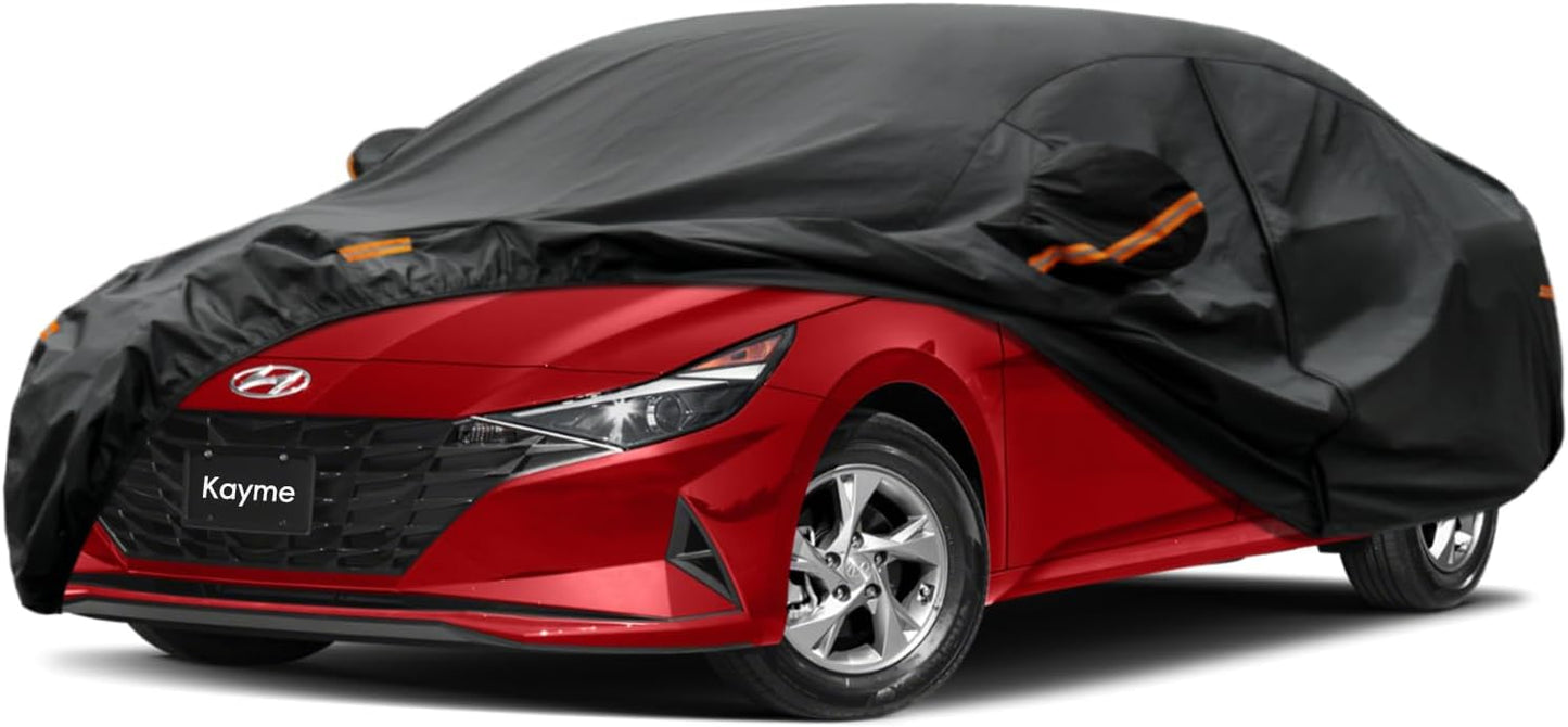 Kayme 7 Layers Car Cover Custom Fit for Hyundai Elantra (2006-2025) Waterproof All Weather for Automobiles, Outdoor Full Cover Rain Sun UV Protection.Black