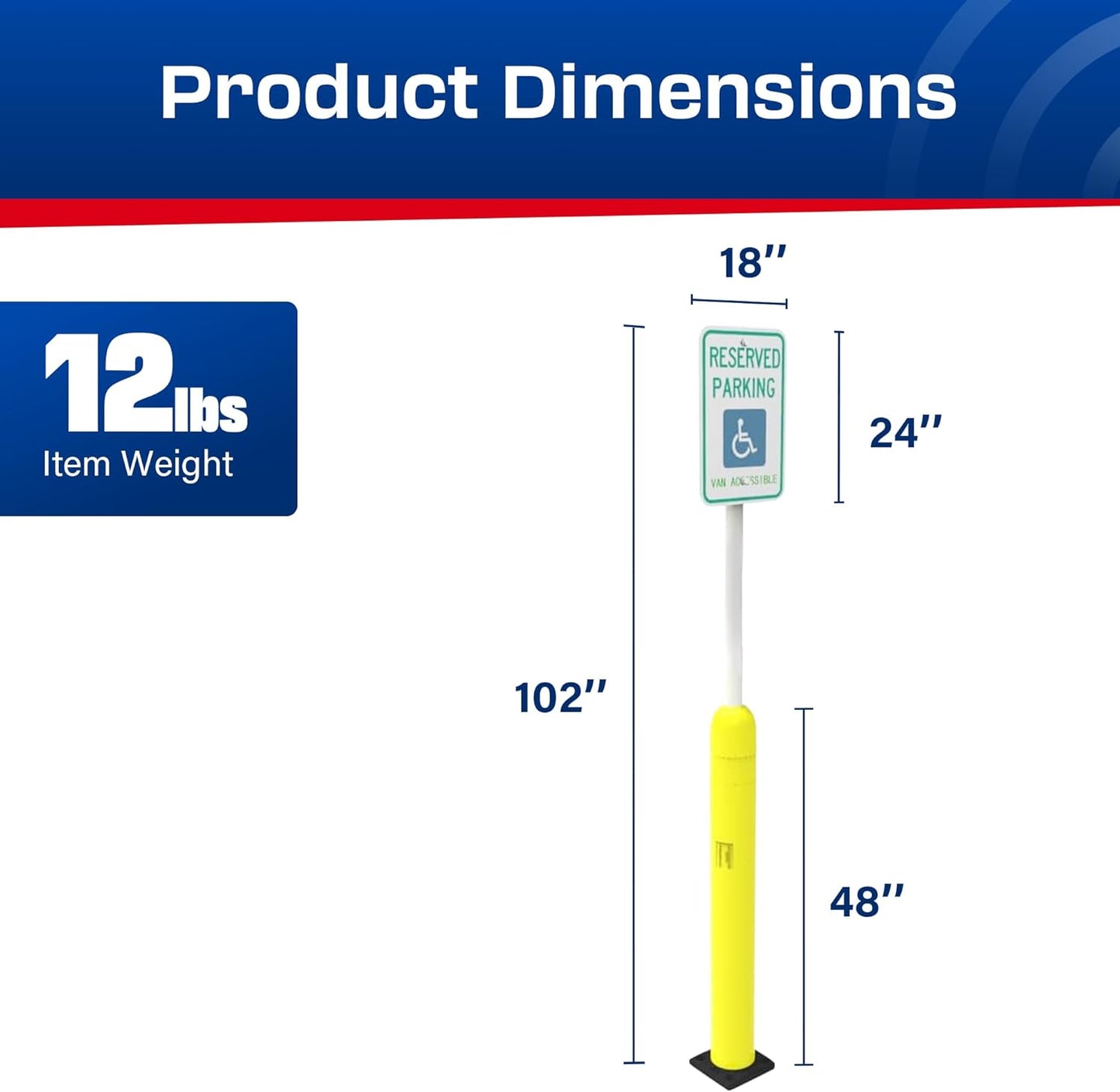 Impact Recovery - Sta-Rite Flexible Sign Post - Sign Holder - Handicap Parking Signs - Made in the USA - 102” with Yellow Bollard - Van Accessible Signage