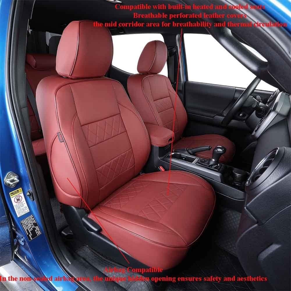 EKR Custom Fit Tacoma Front Car Seat Covers for Select Toyota Tacoma 2016 2017 2018 2019 2020 2021 2022 2023 Double Cab/Access Cab - Front Row Only,Leather (Burgundy)