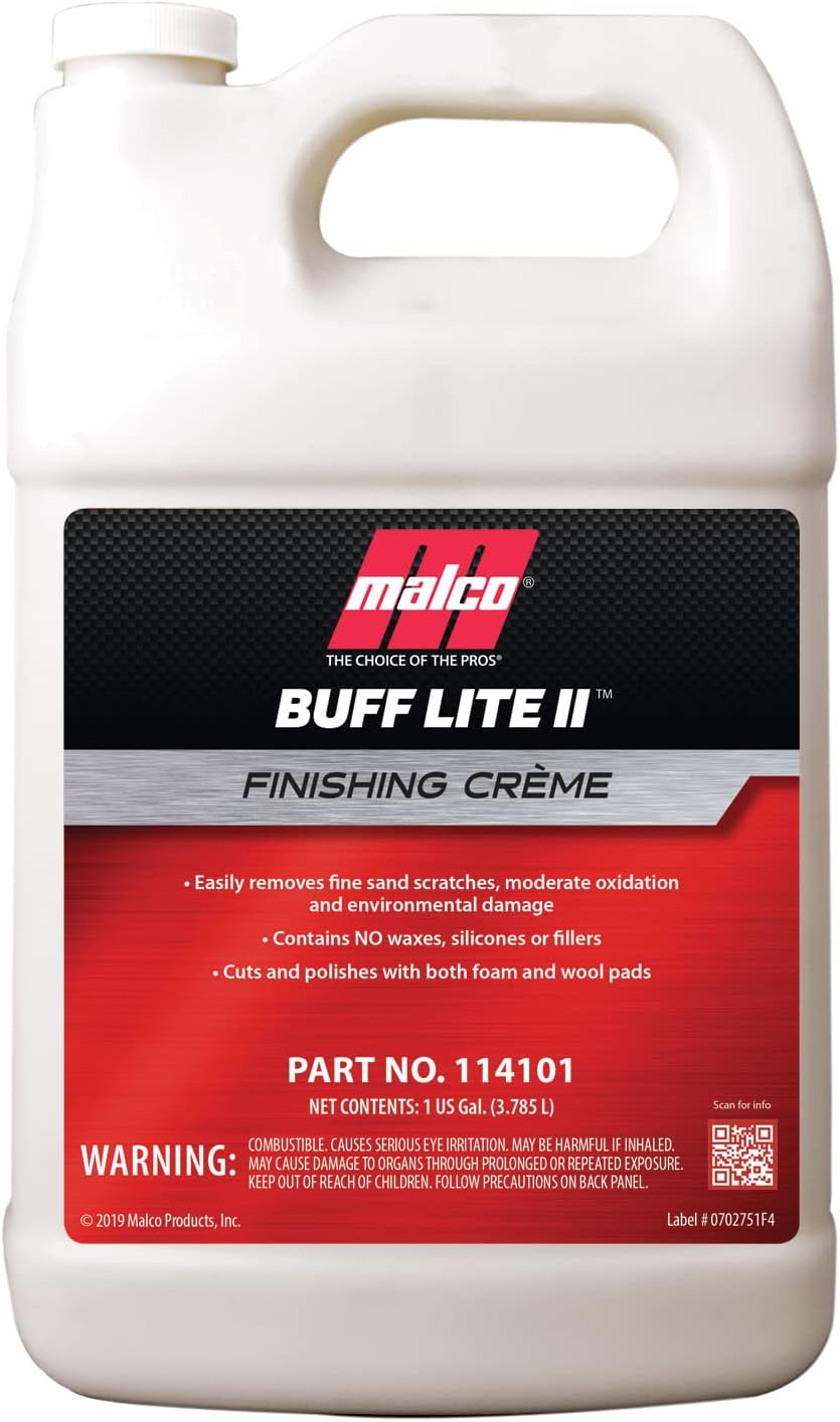 Malco Buff Lite II Finishing Crème – One-Step Professional Cutting, Polishing and Finishing Compound/Removes Brush Marks, Car Wash Scratches, and Snow Brush Scratches / 1 Gallon (114101)