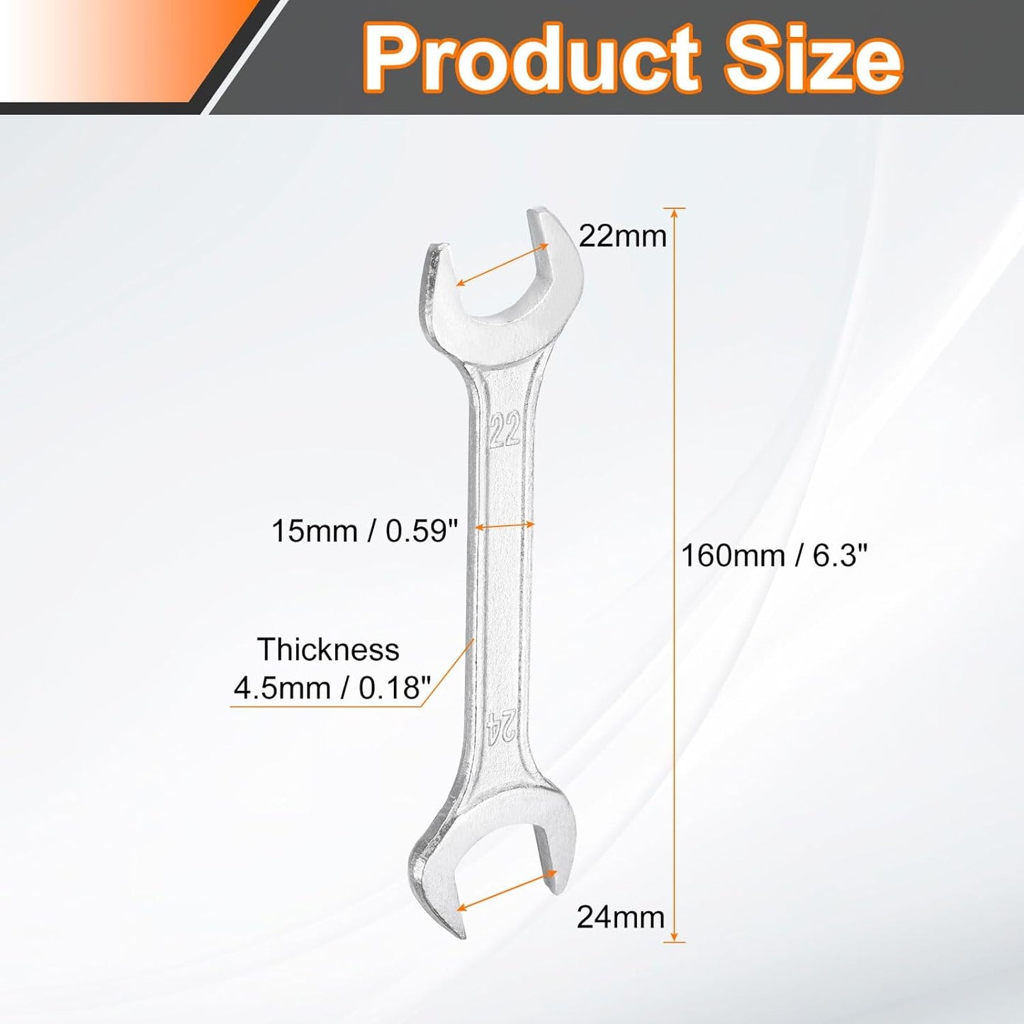 HARFINGTON 2pcs Double Open End Wrench 22mm x 24mm Metric 15 Degree Offset Angle Small Flat Head Wrench Galvanizing Open Ended Spanner for Automotive Repair Furniture Assembly