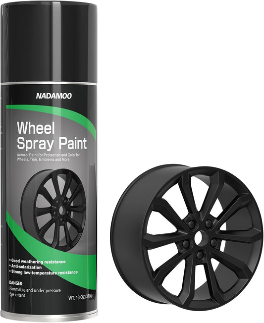 NADAMOO Aluminium Wheel Spray Paint, Aerosol Car Rim Paint for Recolor and Protection, Matte Black, 1 Can, 13 Oz