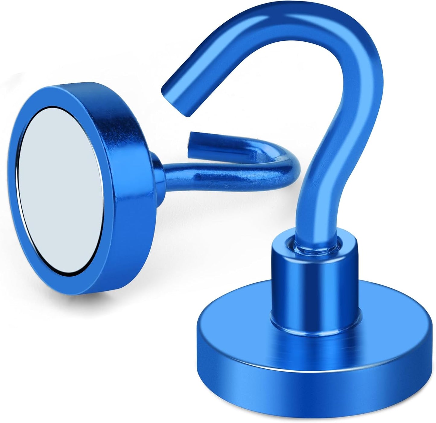 MIKEDE Magnetic Hooks Heavy Duty, 28LB+ Strong Magnets with Hook for Fridge, Neodymium Extra Strength Industrial Hooks for Hanging, Magnetic Hanger for Toolbox, Cruise, Grill(Blue,4 Pack)