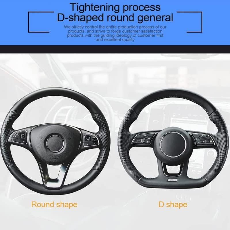 Cowhide Steering Wheel Cover Heat Resistant Anti-Slip Car Wheel Wrap Compatible with Most Makes and Models of Cars and Trucks with 14.5 to 15 Inch Steering Wheel(Gray)