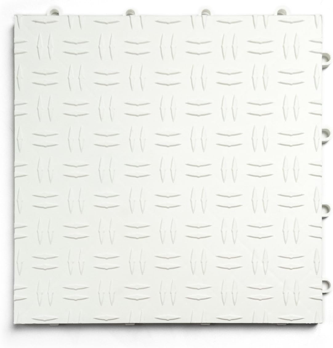 Big Floors GarageTrac Diamond, Interlocking Non-Slip Garage Flooring Tile, Durable, Modular, Heavy-Duty Copolymer, Easy Install (White, 48 Pack of 12 x 12" Tiles)