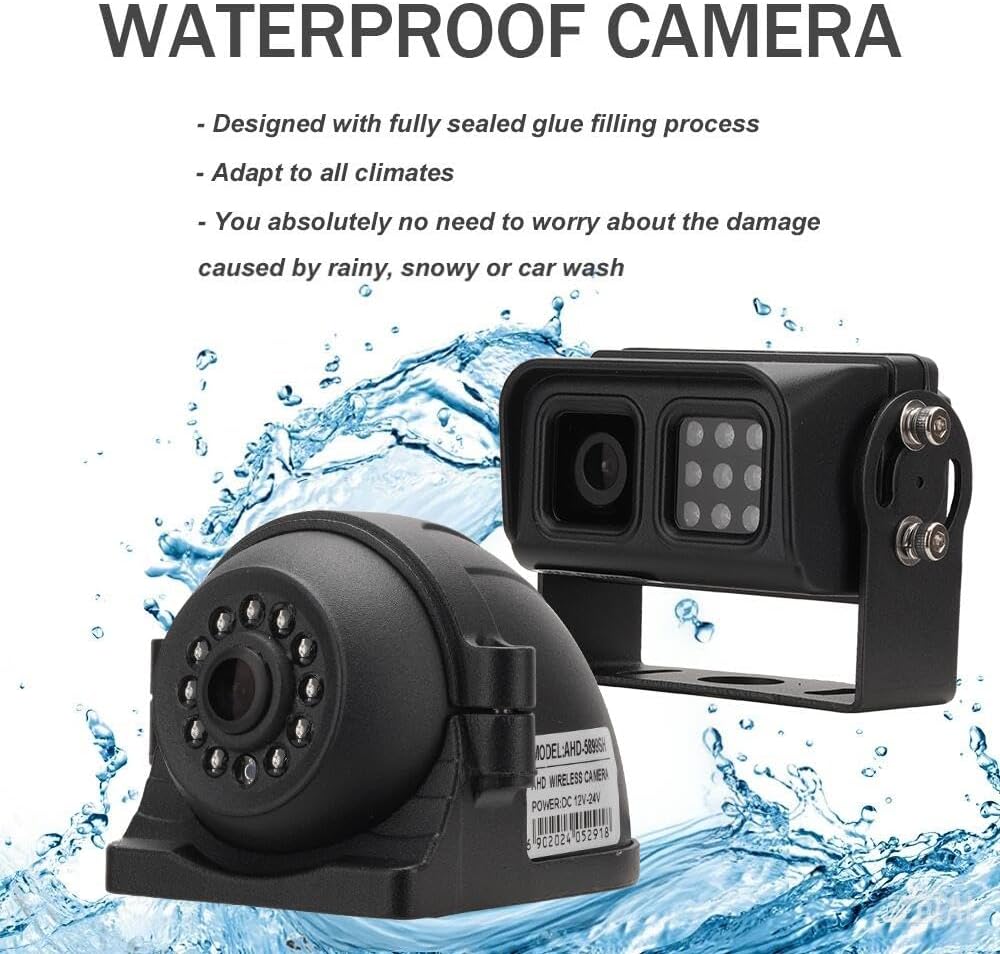 EVERSECU Car Backup Cameras System with 9'' Quad Split Monitor for RV Trailer Semi Truck Camper Bus & 4 AHD 1080P Rear&Side View Cameras with DVR Record Function Night Vision IP69 Waterproof