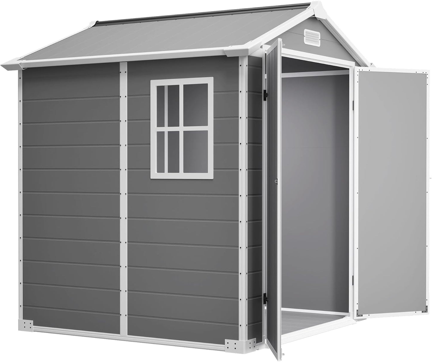 6x6 Resin Outdoor Storage Shed Kit-Perfect to Store Patio Furniture, Garden Tools Bike Accessories, Beach Chairs and Lawn Mower, Grey & White