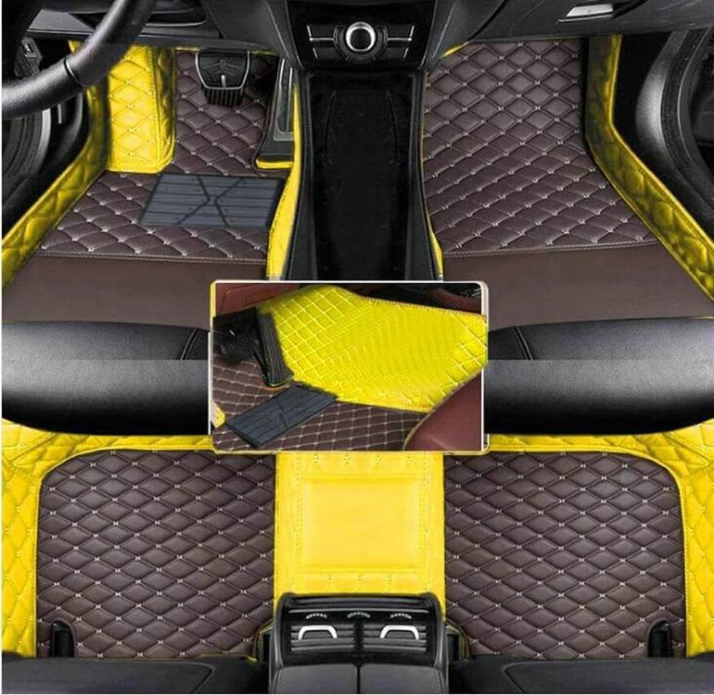 Custom Car Floor Mat Compatible with BMW Mercedes-Benz Toyota Cadillac Lexus Honda Infiniti Nissan Hyundai Kia Audi All Models Cars Sedans SUVs Automotive Mats (Edge Yellow Middle Brown)