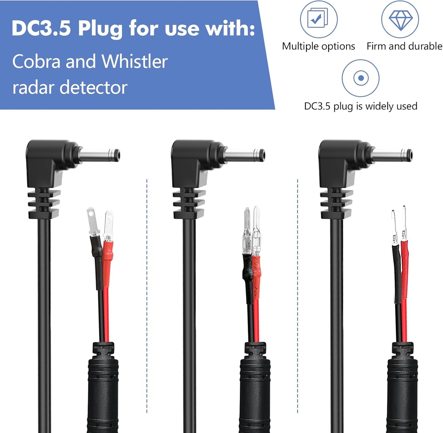 Radar Detector Hardwire Power Cord, Rearview Mirror Plug Cable, with Inline Fuse Holder,Suitable for Uniden Escort Beltronics Valentine One Cobra Whistler Radar Detector,3-Piece Set,9.8'' (DC3.5)