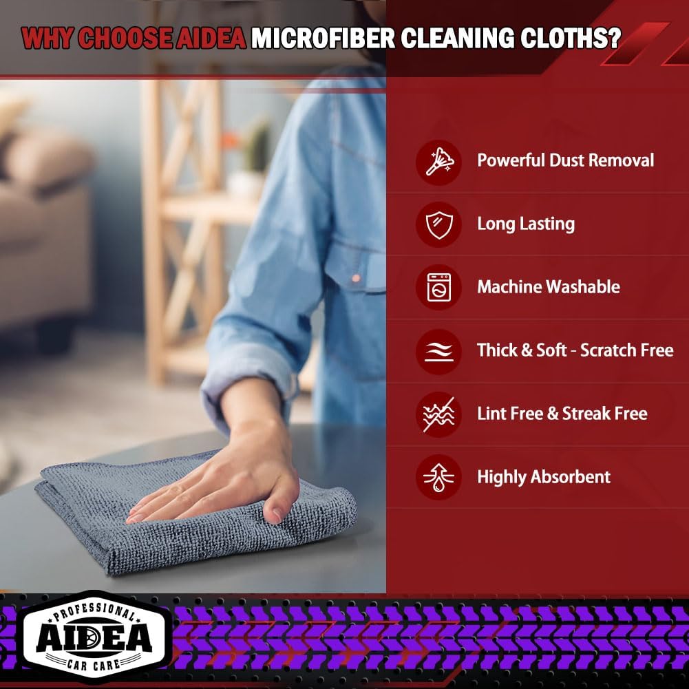 AIDEA Microfiber Cleaning Cloth Grey 20PK, Micro Fiber Cloth for Cleaning Cars, Premium All Purpose Car Towels, Dusting Cloth Cleaning Rags SUVs, House, Kitchen, Window, Workshops, 12"×12"