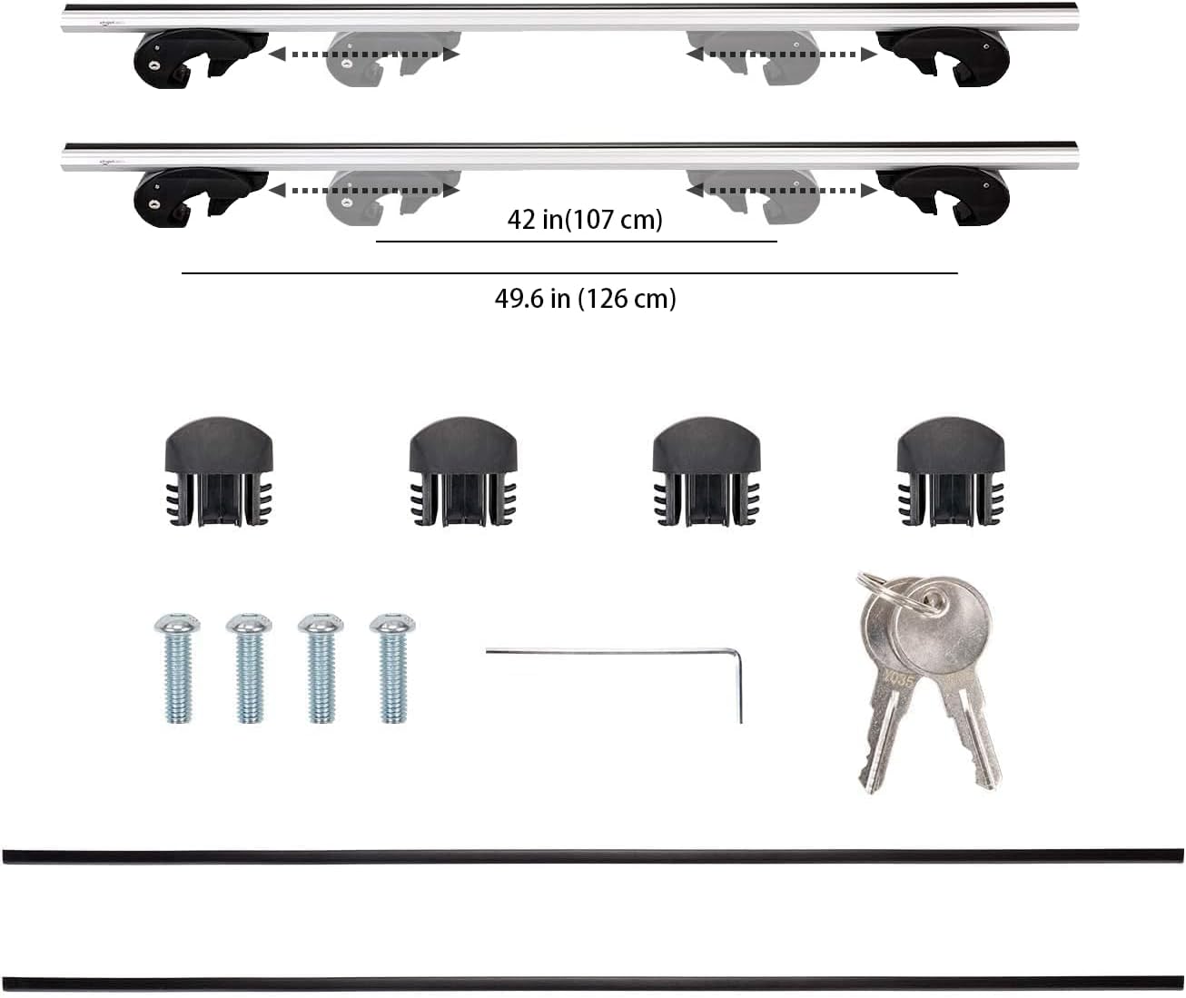Amazon Basics Cross Rail Roof Rack, 56 inches, Fits up to 49.6" Spans between Raised Side Rails with Gap, Pack of 2, Black/Silver