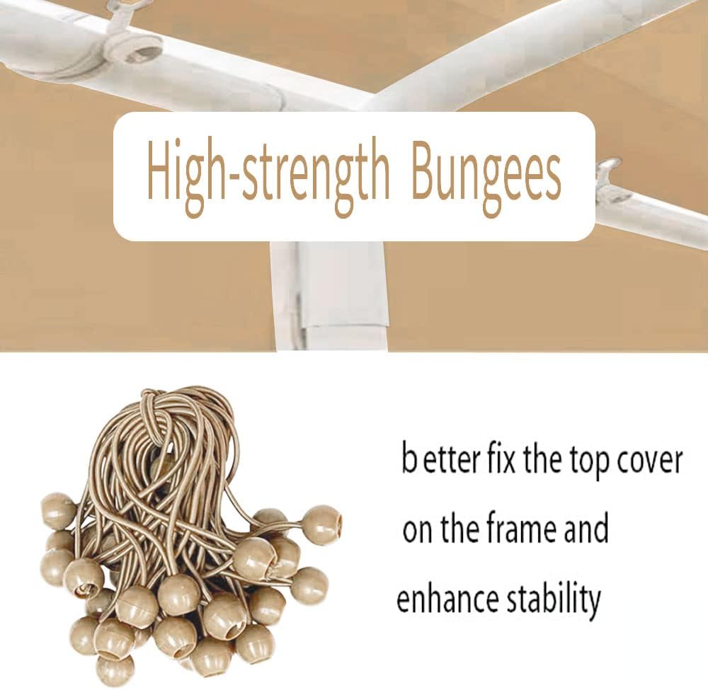 Rutile 12'x20' Carport Canopy ONLY Tent Garage Replacement Top Tarp Car Shelter Cover w/Ball Bungees Beige (Only Top Cover, Frame is not Included)