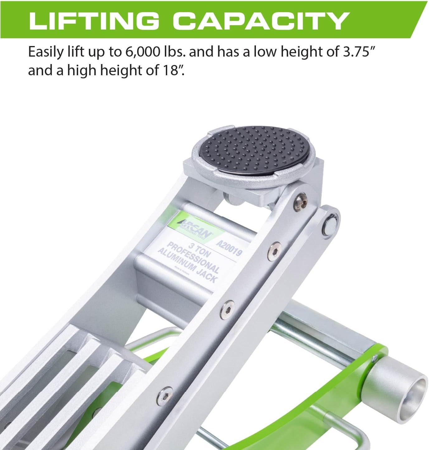 ARCAN Tools 3-Ton Quick Rise Aluminum Floor Jack with Dual Pump Pistons & Reinforced Lifting Arm (A20018_A20019)