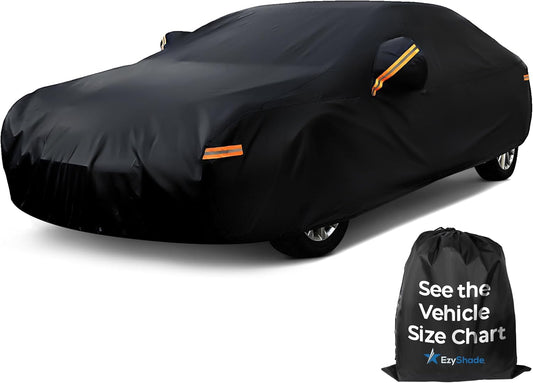 EzyShade 10-Layer Car Cover Waterproof All Weather. See Vehicle Size-Chart for Accurate Fit. Outdoor Full Exterior Covers for Automobiles Sedan Hatch. Rain Sun Snow. Black, Size A6 (See SizeChart)