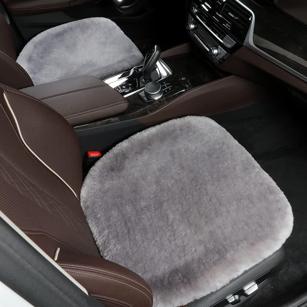 LLB Genuine Sheepskin Car Seat Cushion Seat Covers for Cars Trucks SUV Comfort Seat Protector Pad for Car Driver Seat Car Accessories (Grey, 2 Front Seat Cushions & Bench Seat Cushion-3 Pcs)