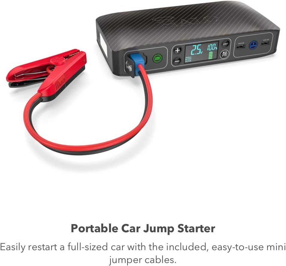 HALO Bolt Air 58830 Portable Car Battery Jump Starter | 100 PSI Air Compressor, 58.8Wh USB Power Bank, Emergency Floodlight & Charger, Jump Cars SUVs & Trucks, Inflate Tires, TSA Approved — Rose Gold