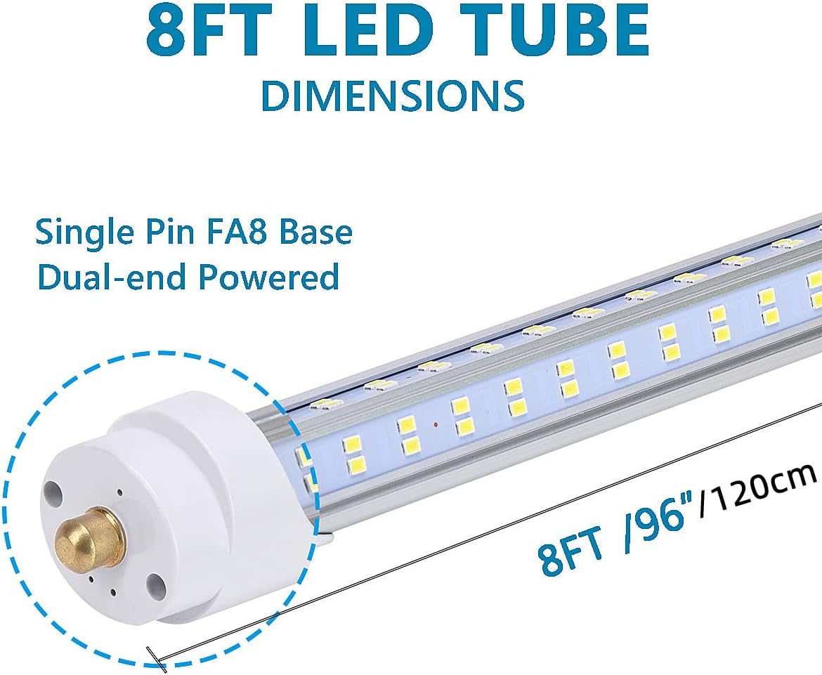4 Pack, 120W 8ft Led Bulbs, 19500lm 6000k 8' Led Bulb, V Shaped Clear Cover T8 Led Tube Lights 8ft, T8 Led Bulbs 8 Foot, 8' Led Replacement for T8 T10 T12 F96t12 Fluorescent Tubes