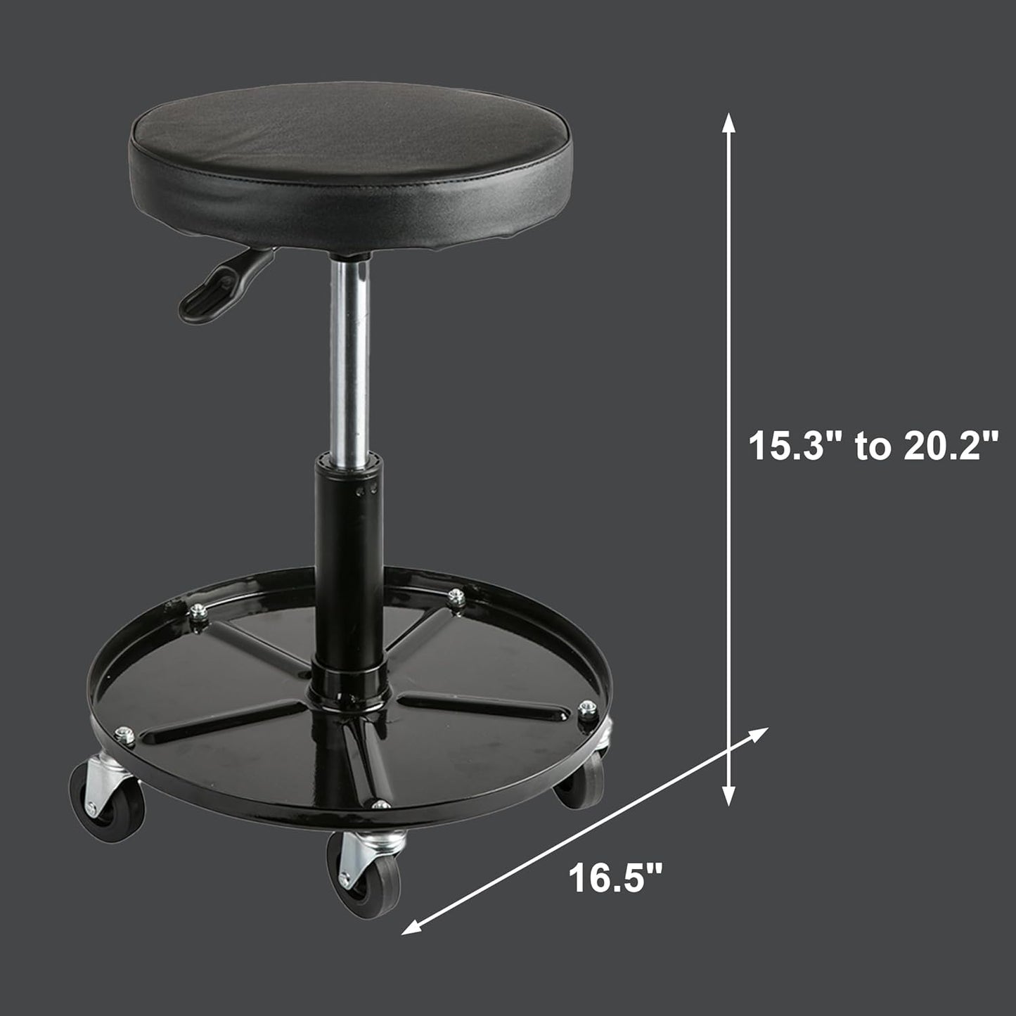 Aain Heavy Duty Adjustable Rolling Seat, with Tool Tray, 5pcs Casters, 15.3" to 20.2"