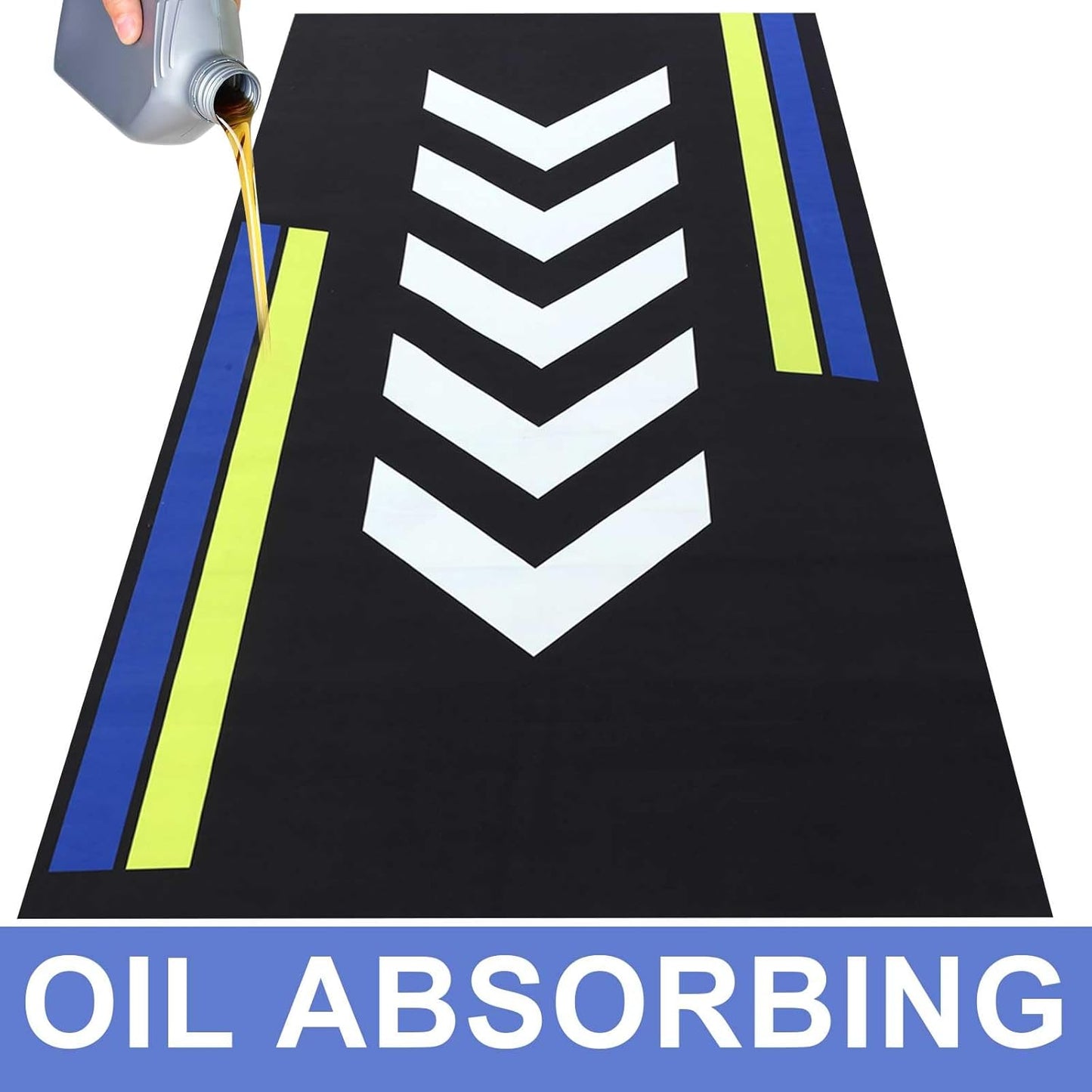Motorcycle Mat 78 x 31 Inch Garage Floor Rug Washable Parking Mats for Garage Floors Non Slip Oil Absorbent Pad Rubber Backing Layer Protects Floor from Spills Drips Stains(Arrow Style)